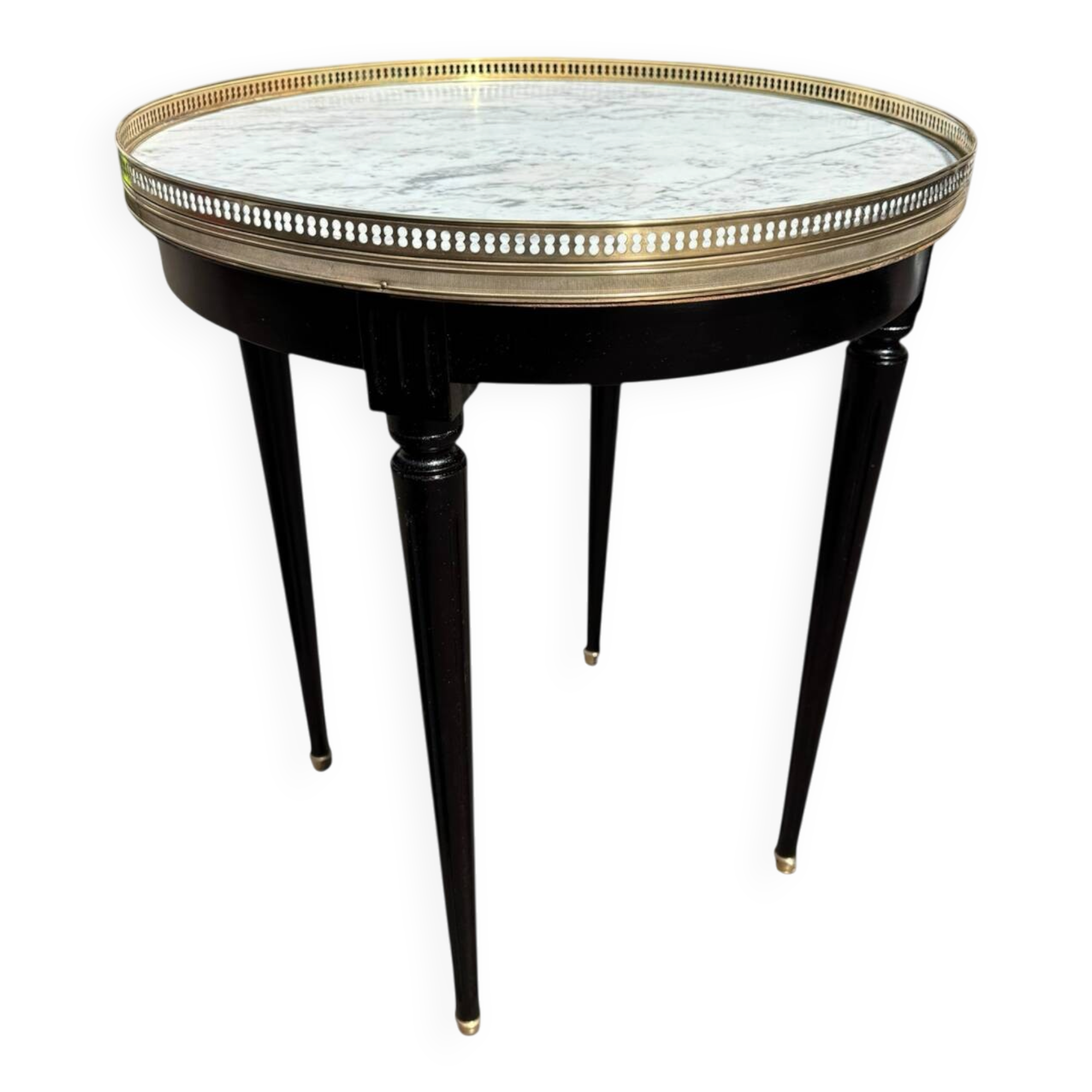 Bouillotte table in Louis XVI style made of blackened wood, marble, and brass.