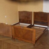2 twin beds in solid wood in 90 with their slatted box spring