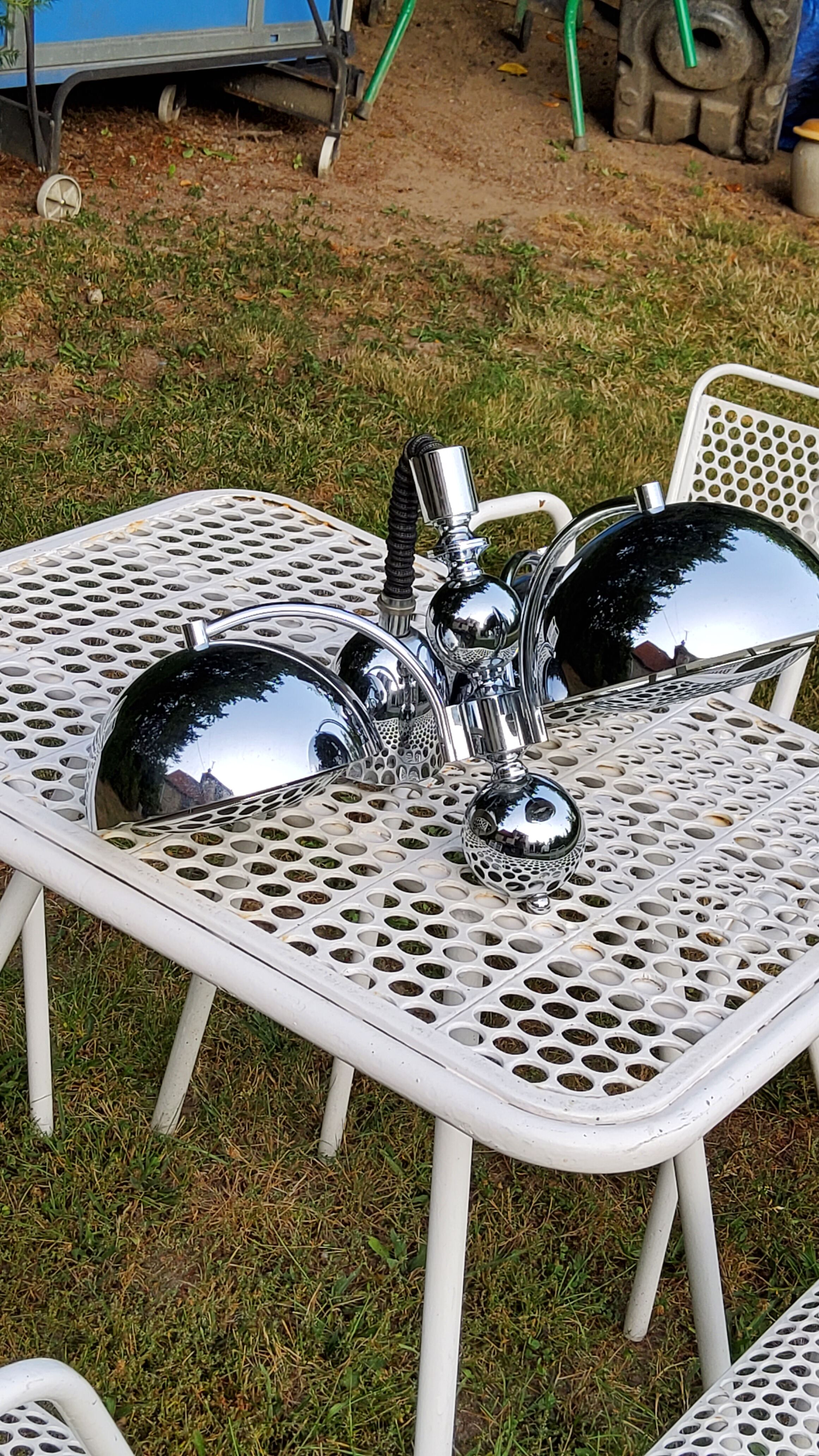 Italian design chandelier in chrome metal 3 lights Rolly 1973