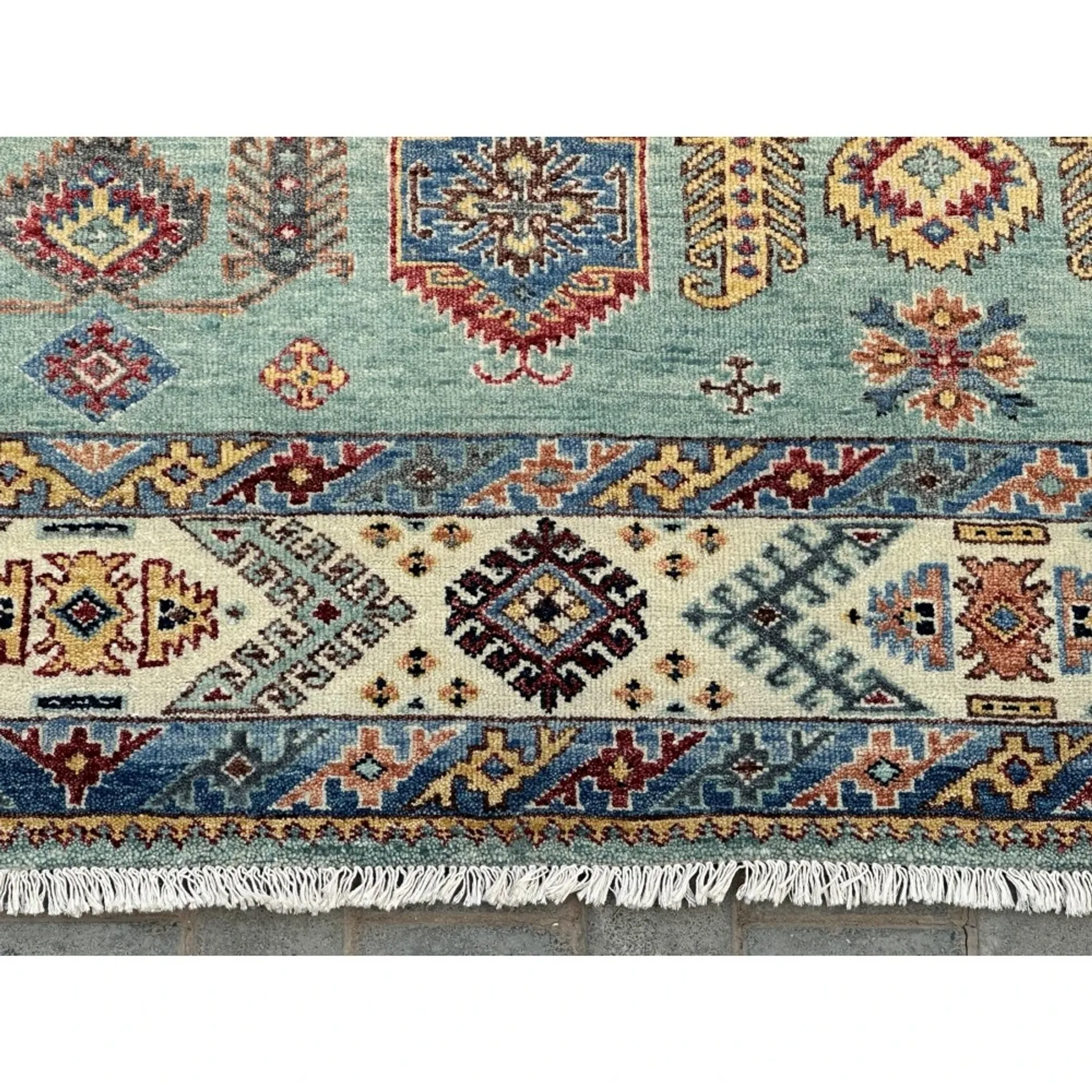 Contemporary Handmade Wool Area Rug, Turquoise Geometric Pattern Carpet for Living Room