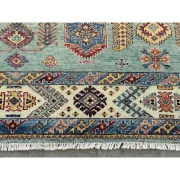Contemporary Handmade Wool Area Rug, Turquoise Geometric Pattern Carpet for Living Room