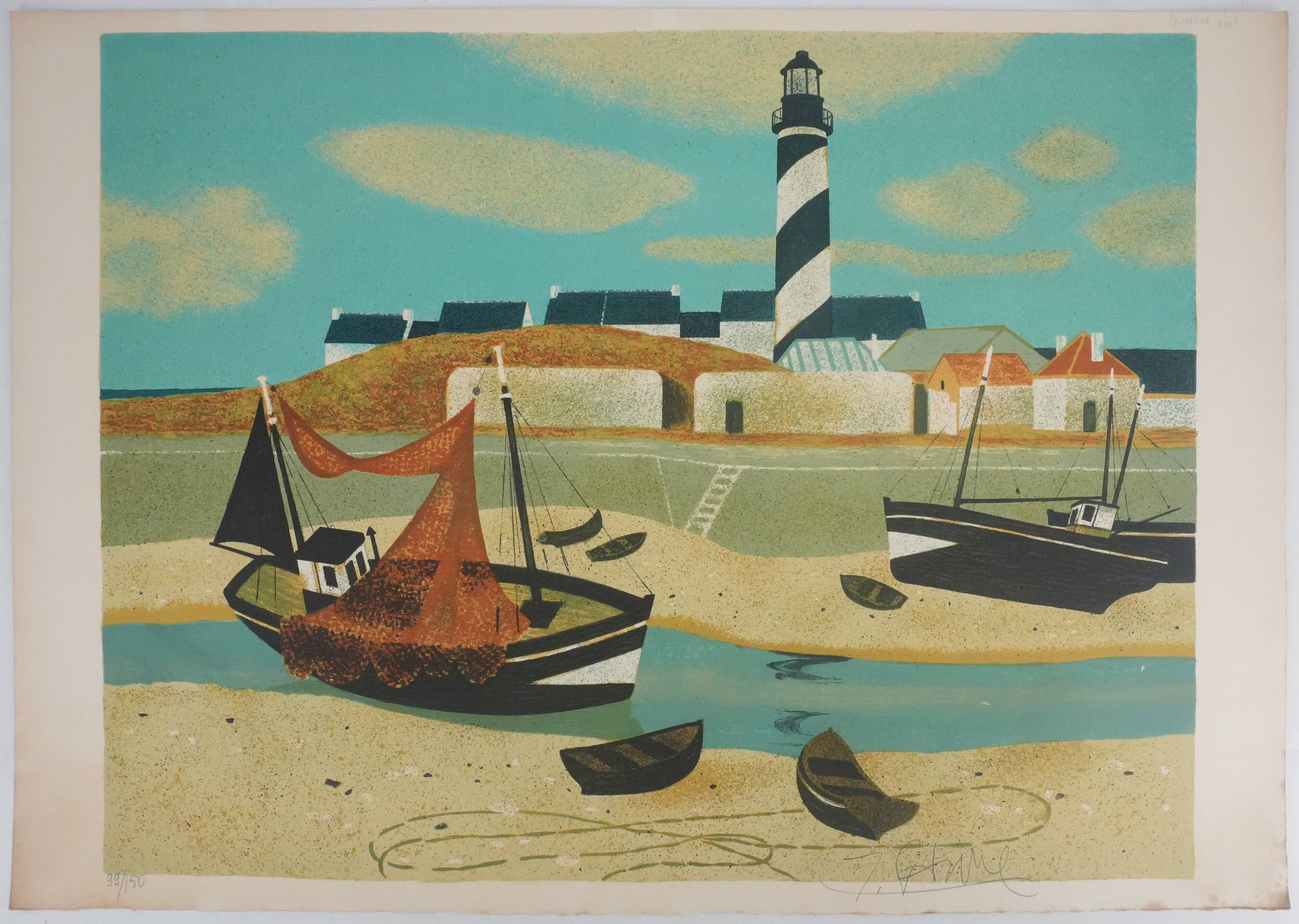 Yves Ganne: The Lighthouse Boat, original signed lithograph