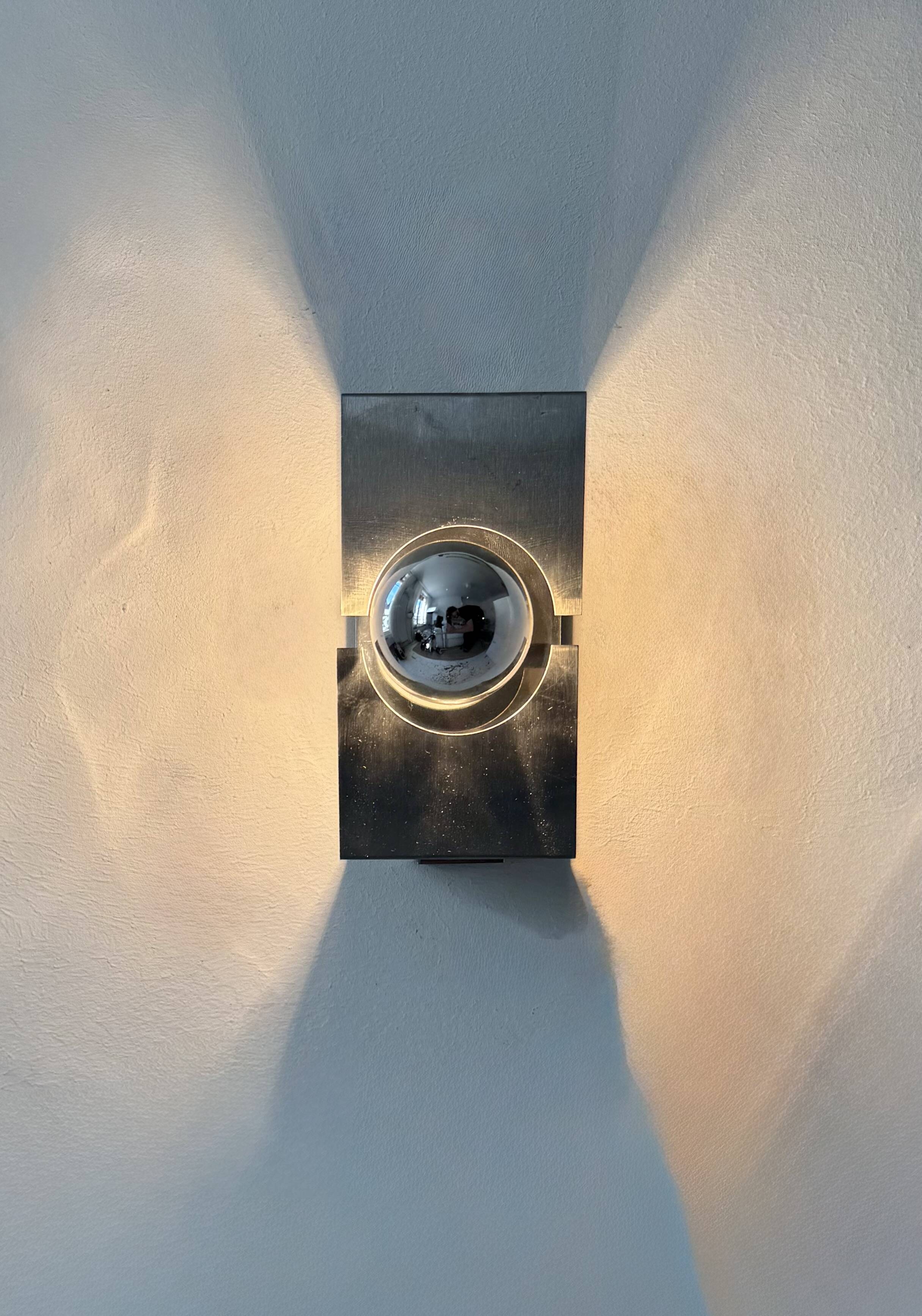 Vintage wall light, brushed metal, France, 1970
