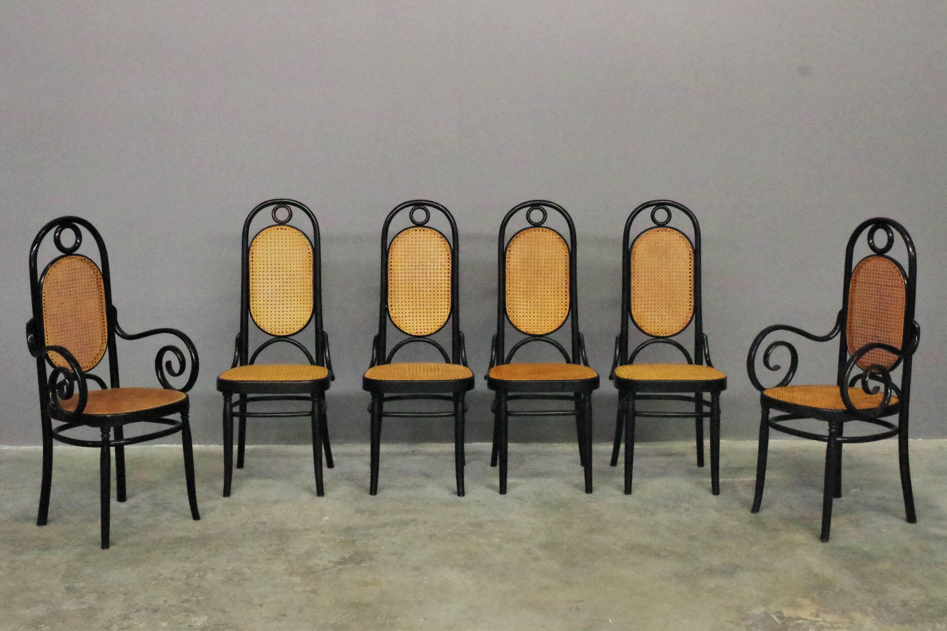 Chairs in curved beech and vienna straw, 1980s, set of 4