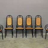 Chairs in curved beech and vienna straw, 1980s, set of 4