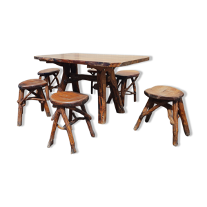 Table et 6 tabourets brutalistes