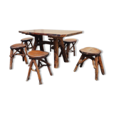 Table and 6 brutalist stools 1970