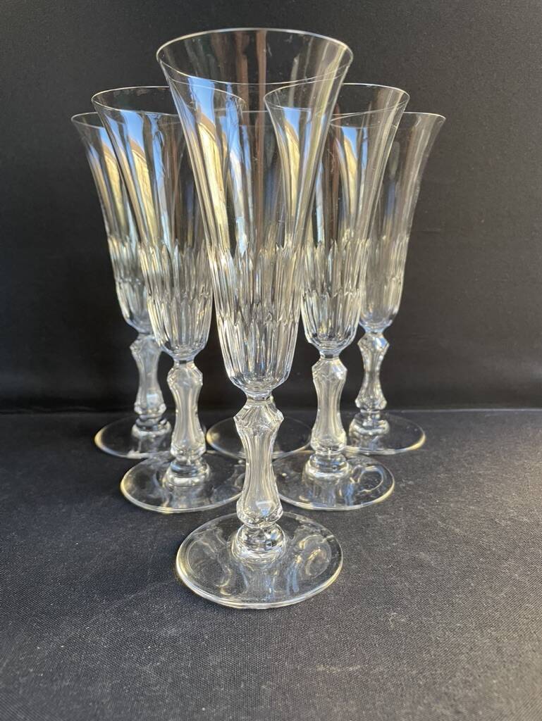 6 Saint Louis champagne flutes cut Lozère service stamped