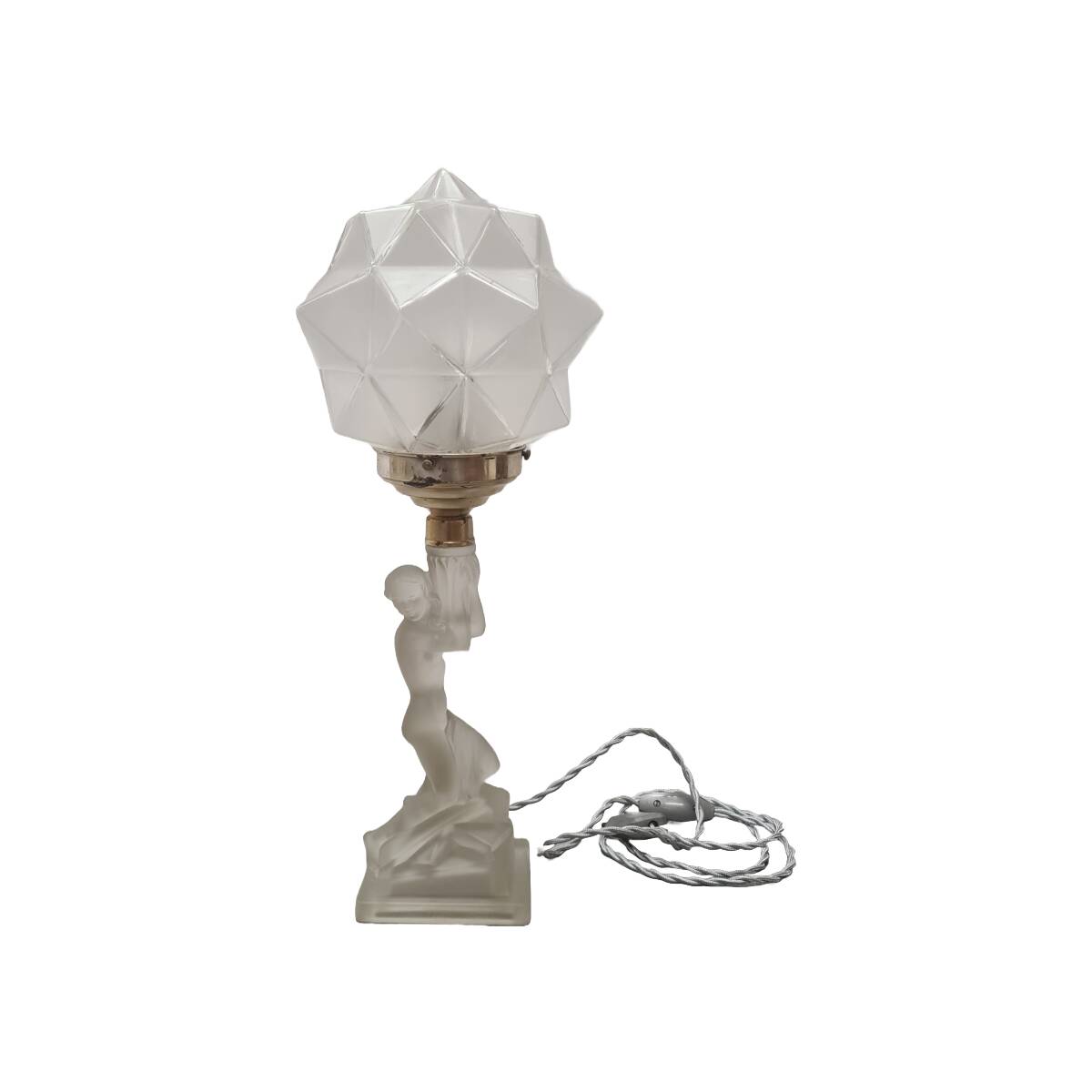 Art Deco Table Lamp With Half Naked Woman, 1930s