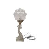 Art Deco Table Lamp With Half Naked Woman, 1930s