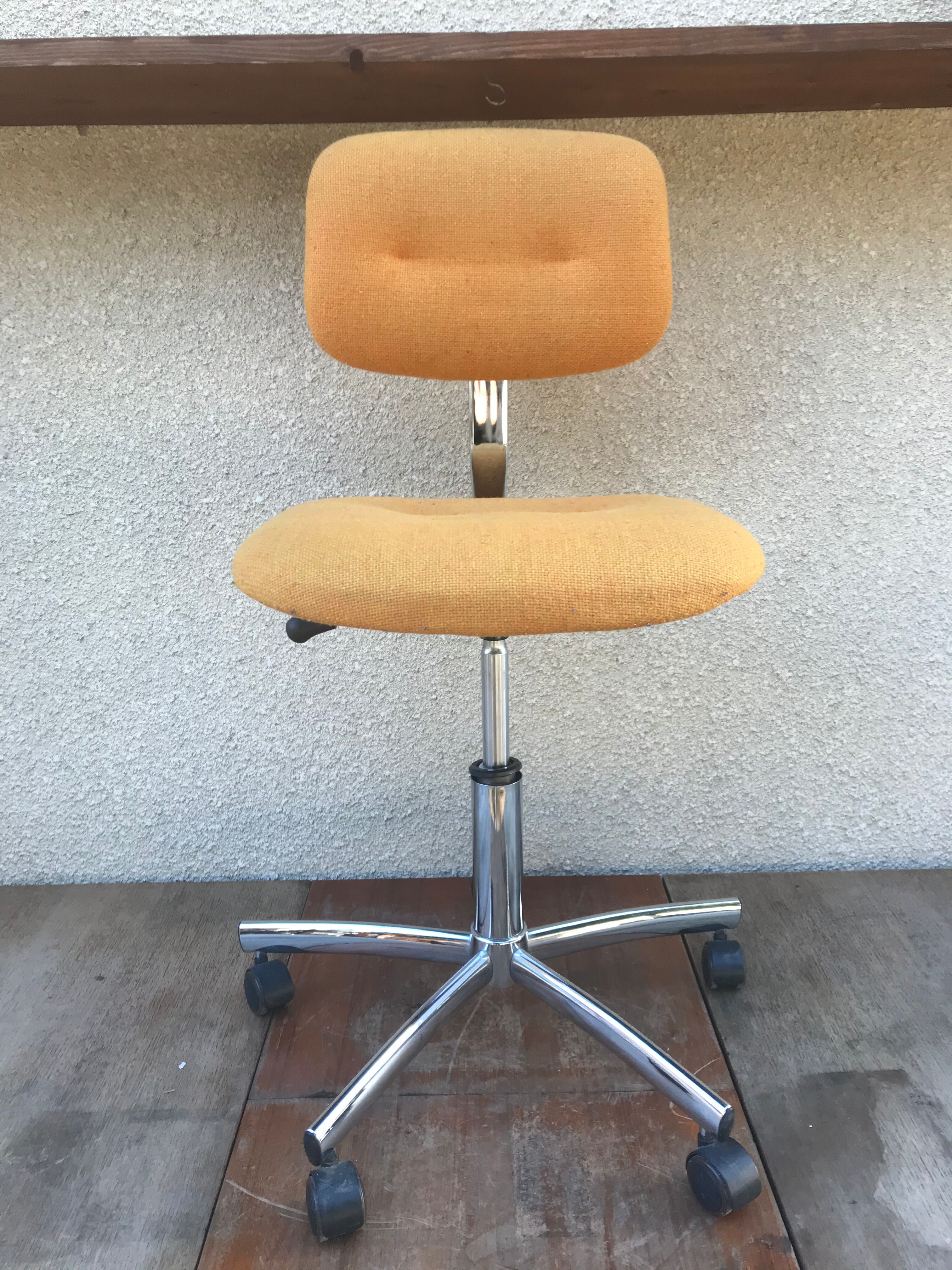 Former strafor adjustable metal chrome office chair - yellow fabric seat