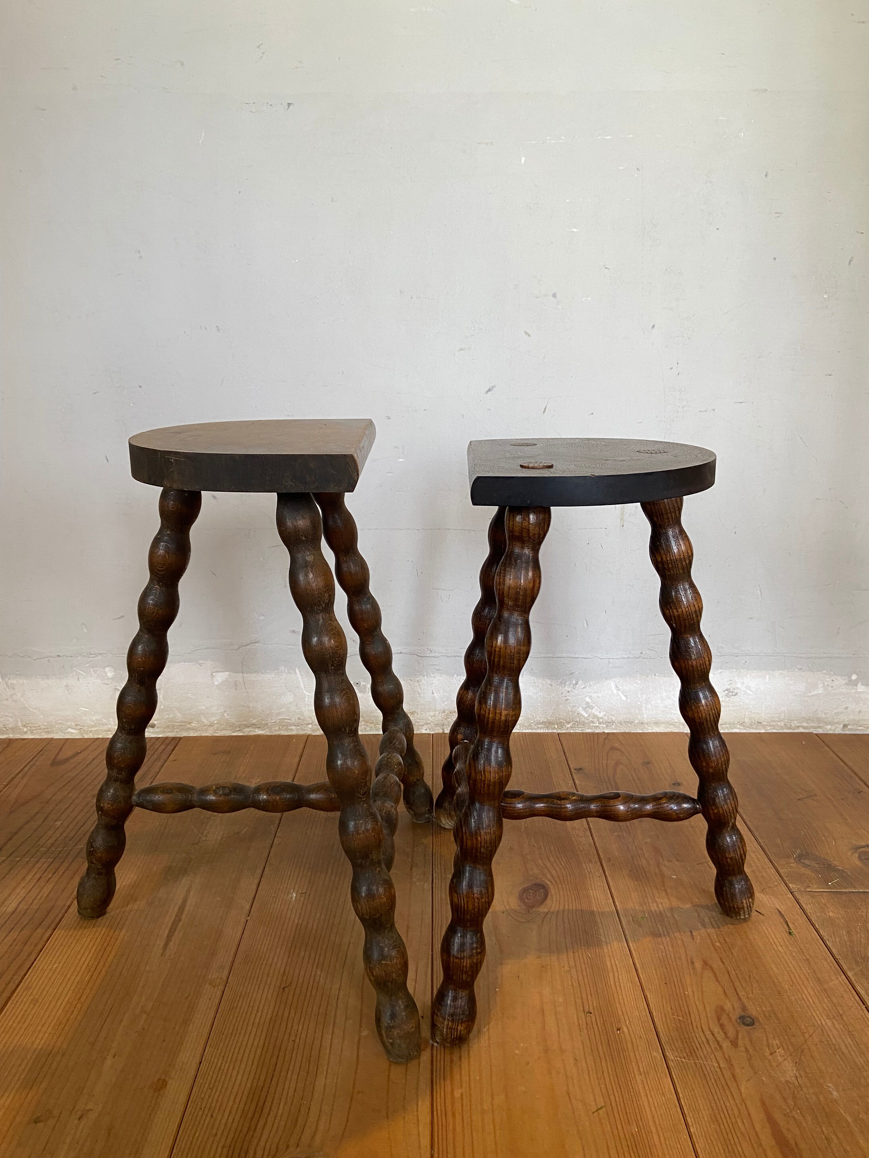 Pair of vintage wooden slag stools