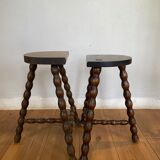 Pair of vintage wooden slag stools