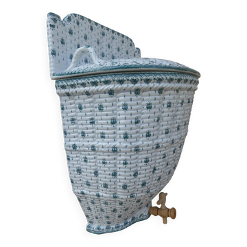 Old fountain "ABEILLES" CREIL & MONTEREAU green and white ceramic 19th century