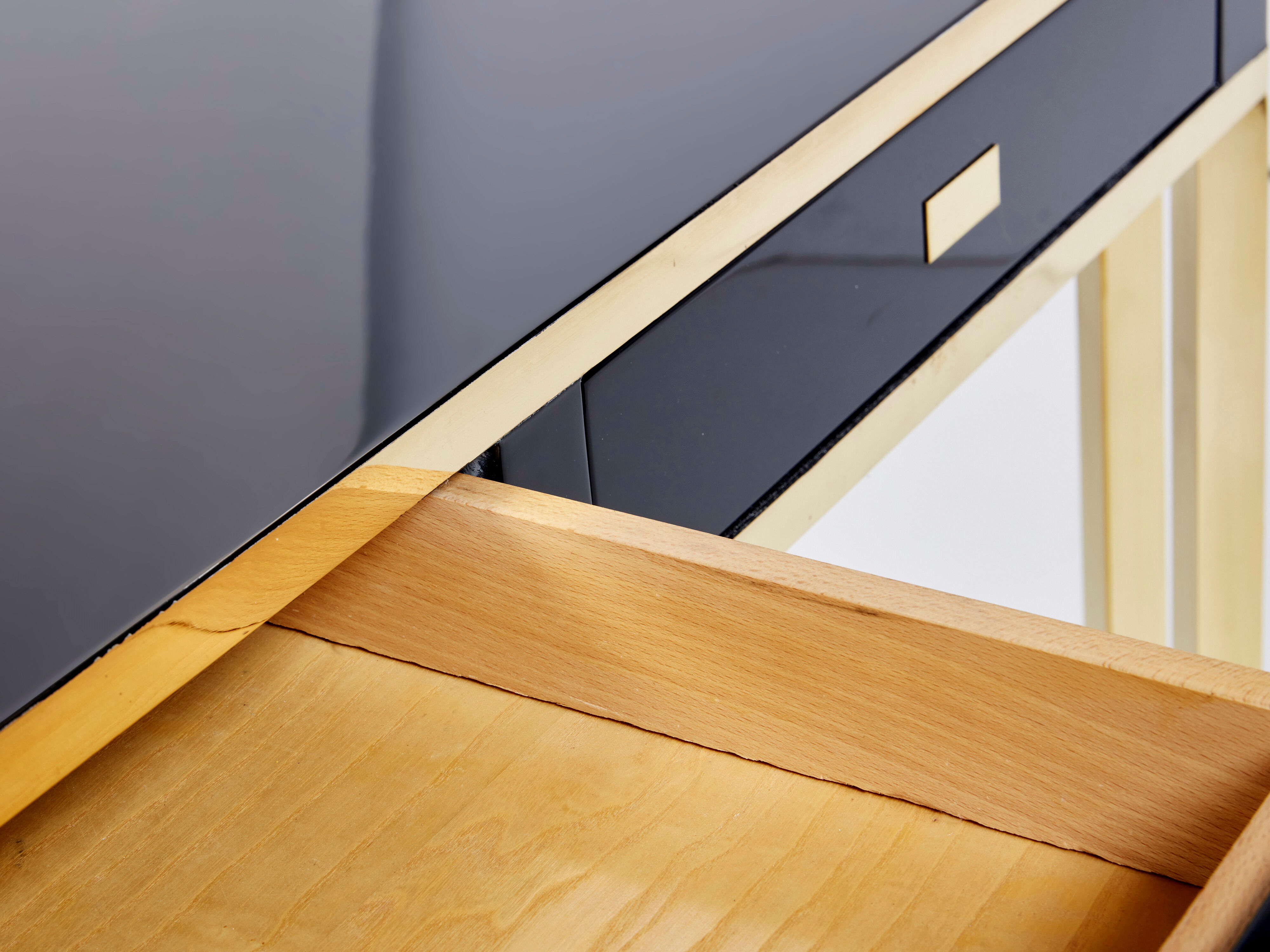 Pair of black lacquered consoles and brass 1970