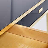 Pair of black lacquered consoles and brass 1970