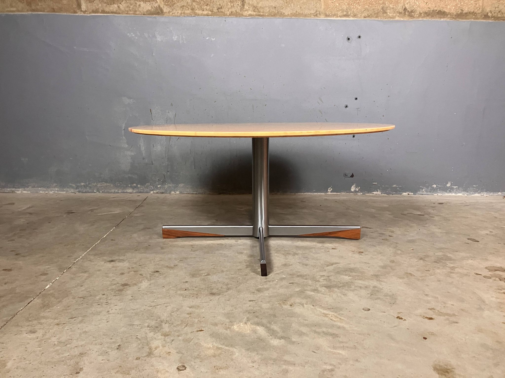 Mid Century coffee table in chrome, marble, and rosewood.