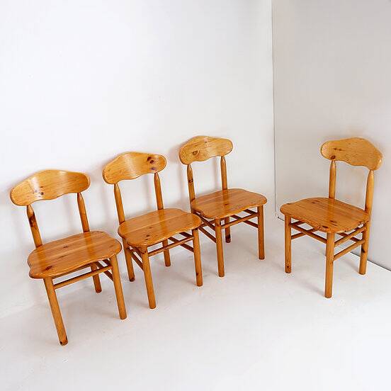 Rainer Daumiller style set of 4 brutalist pine chairs