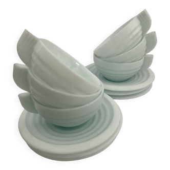 6 cups and 6 opaline Art Deco saucers