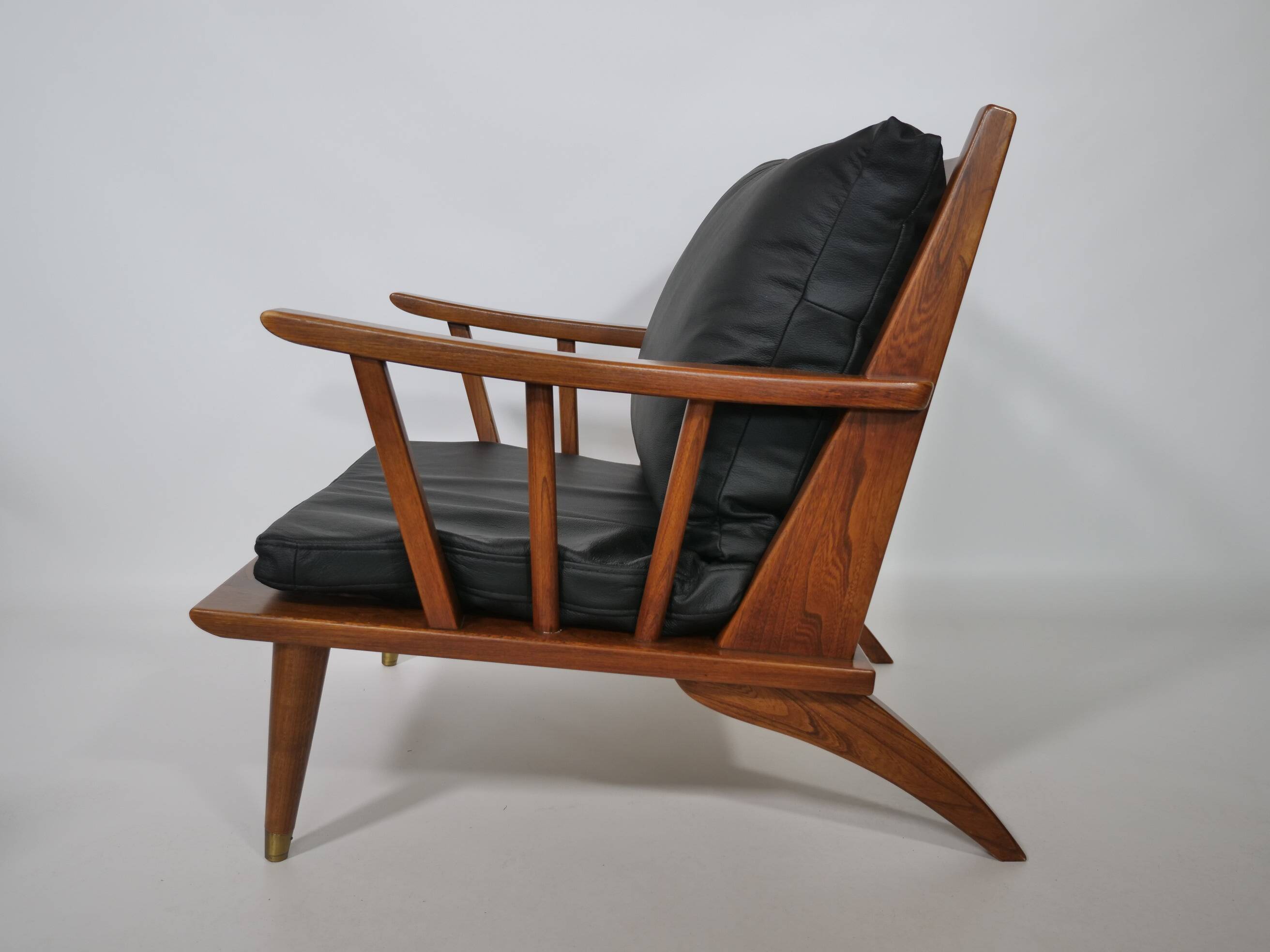 Leather Lounge Armchair Set – Teak, 1960s Mid-Century Vintage