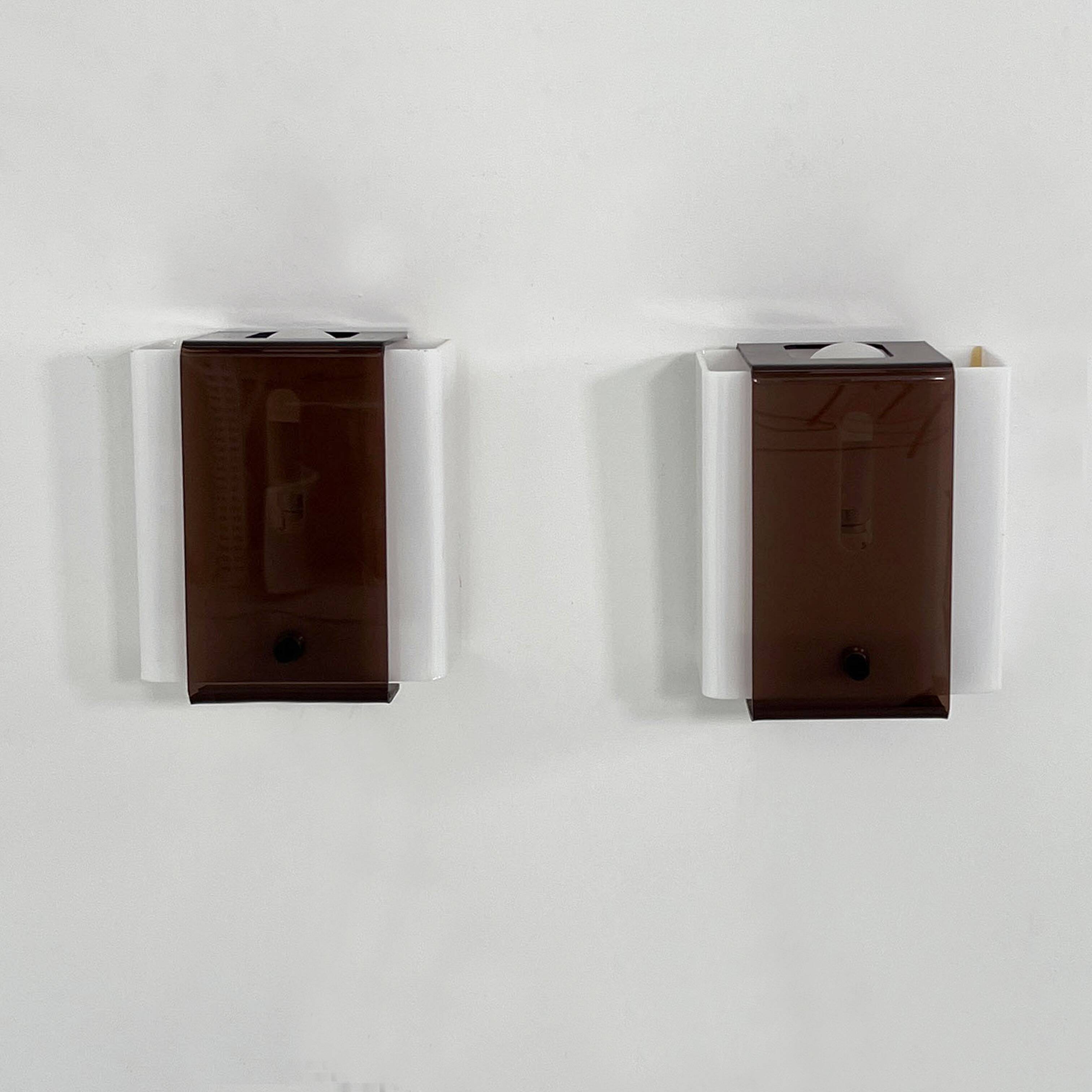 Pair of Space Age smoked wall sconces, 1970s