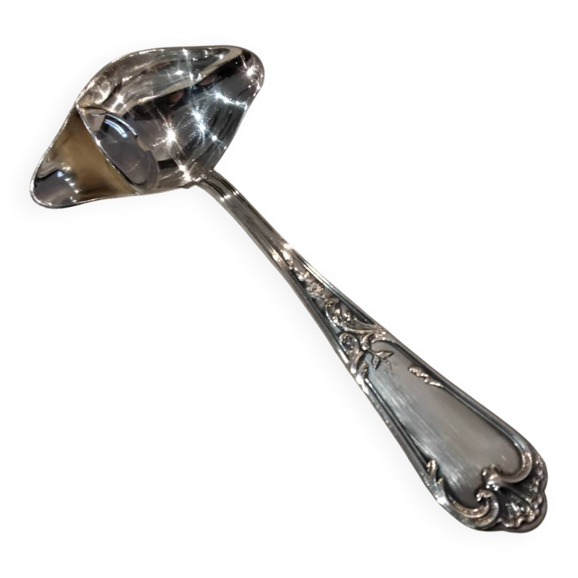 Silver-plated metal ladle for fat and lean meat, Ercuis silversmith, Louis XV, 29