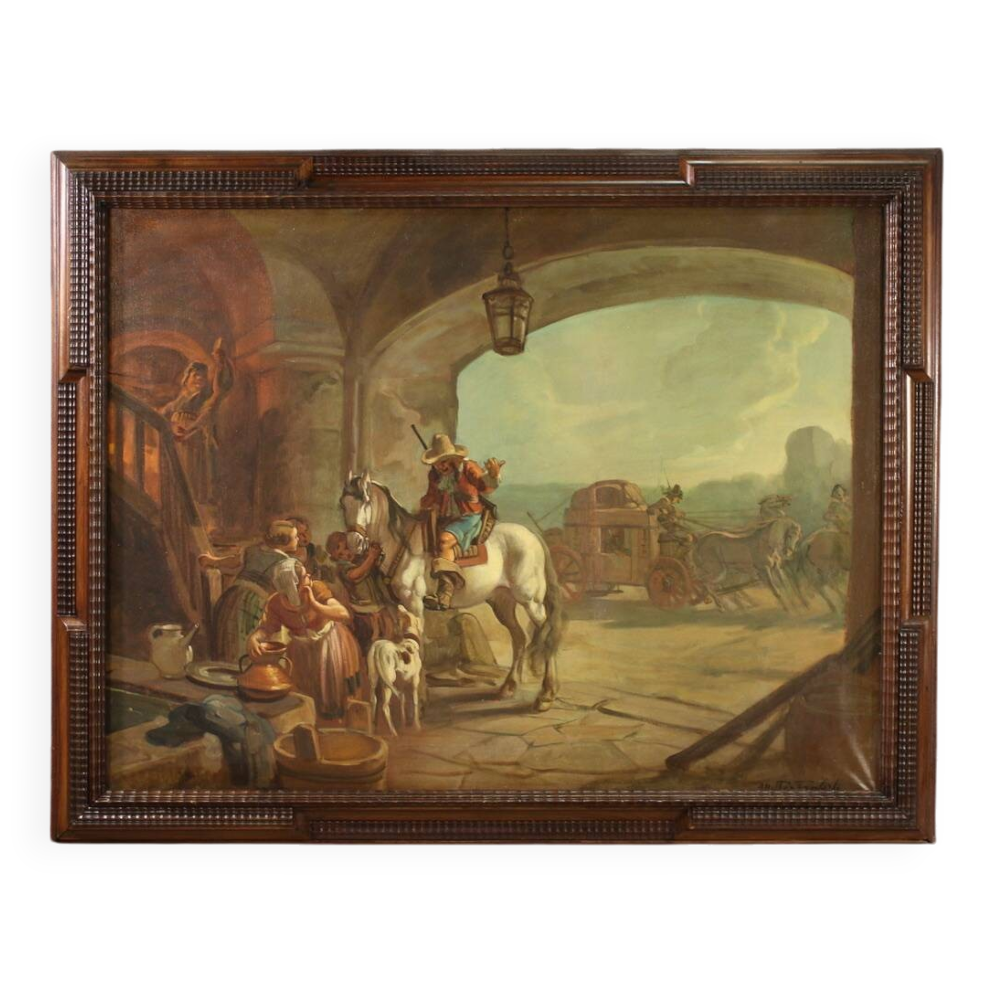 Italian painting signed Mattia Traverso, genre scene