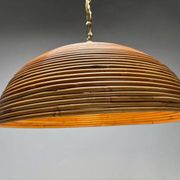Italian Gilt Brass Rattan Bamboo Wicker Pendant, 1970s