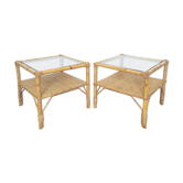 Pair of bamboo and rattan bedside tables