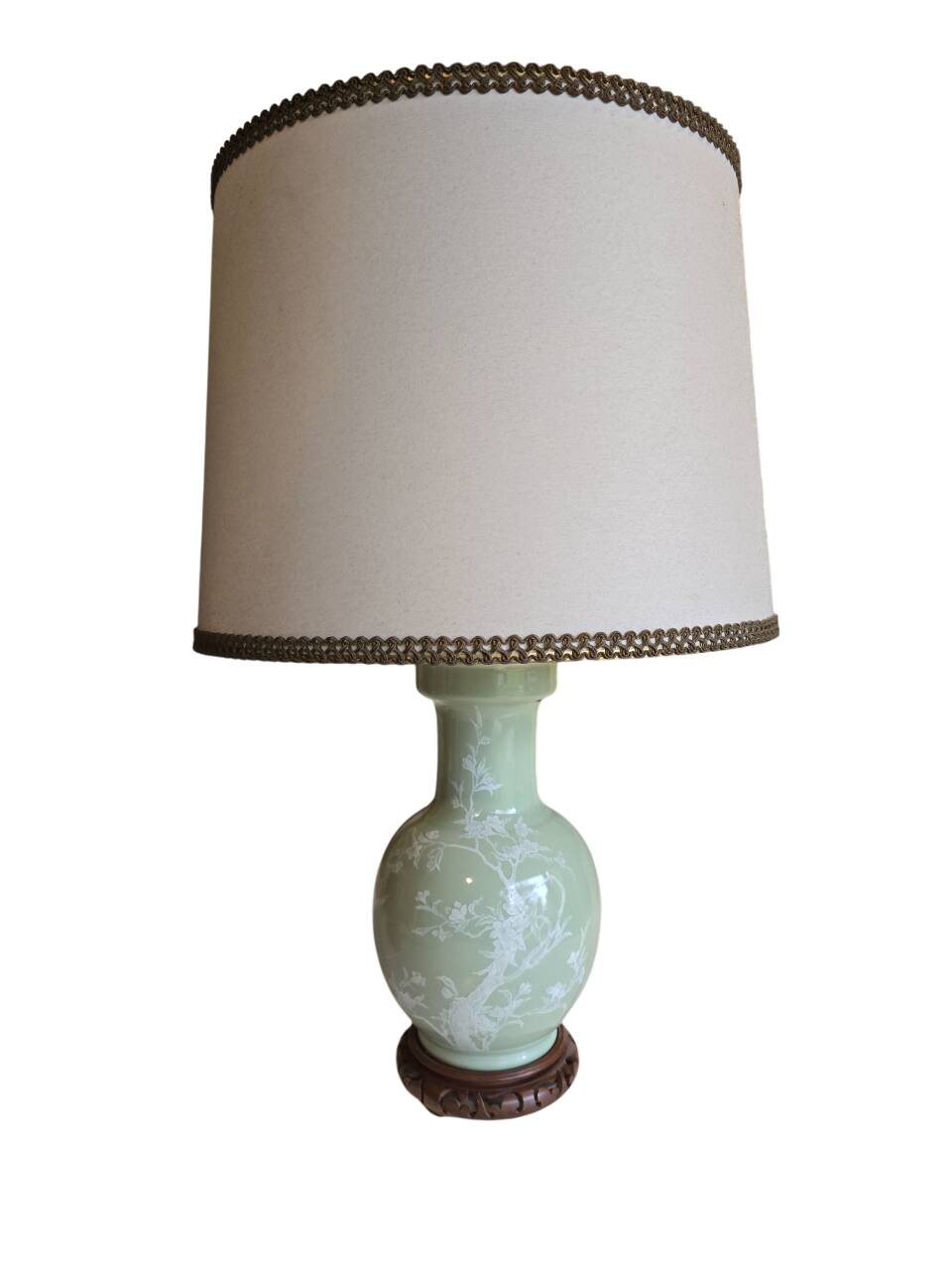 Celadon lamp with opaline 2 lights