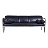 Restored black bauhaus sofa, high-quality leather, chrome-plated steel, 1930s