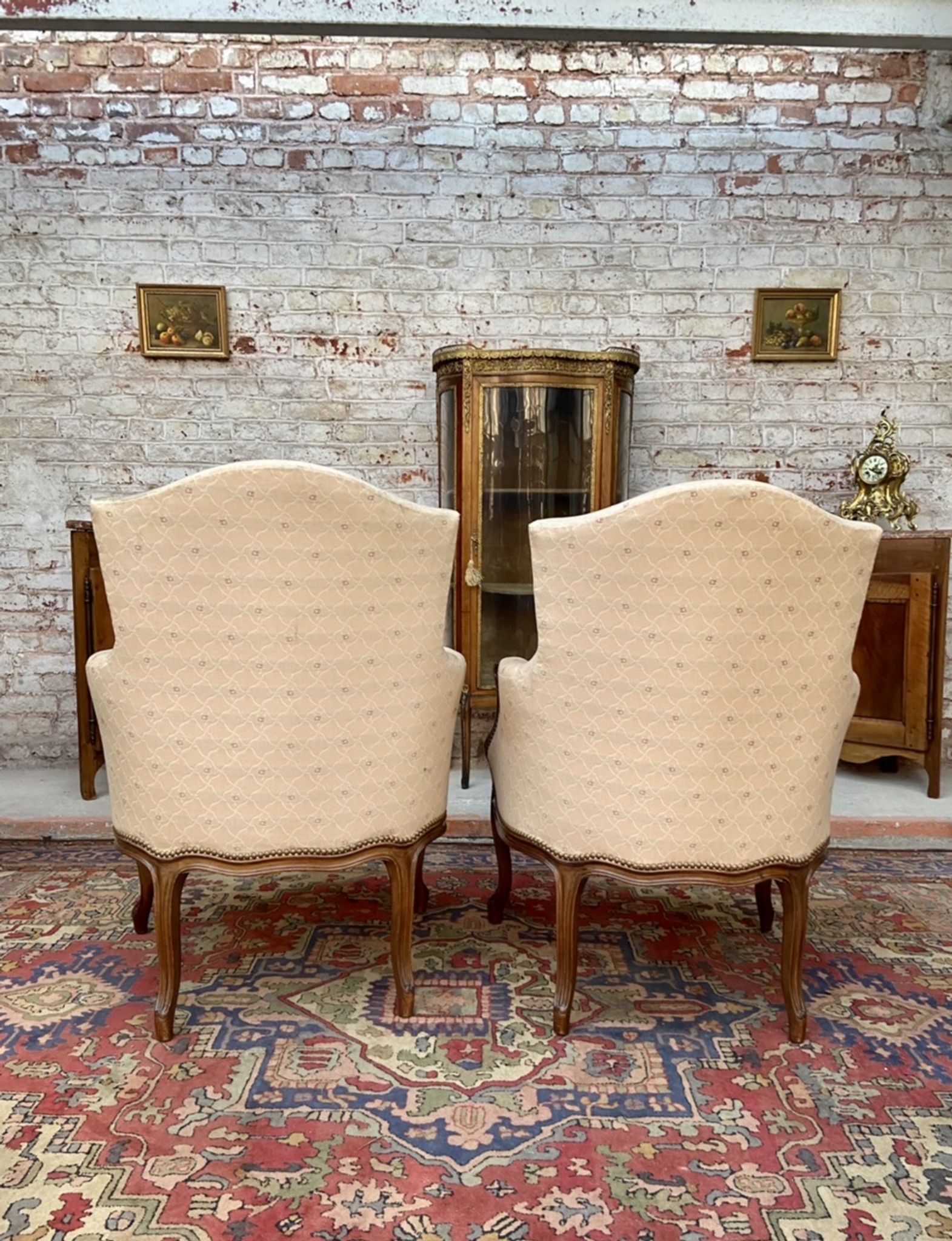 Pair of armchairs in natural wood style Louis XV XIXth