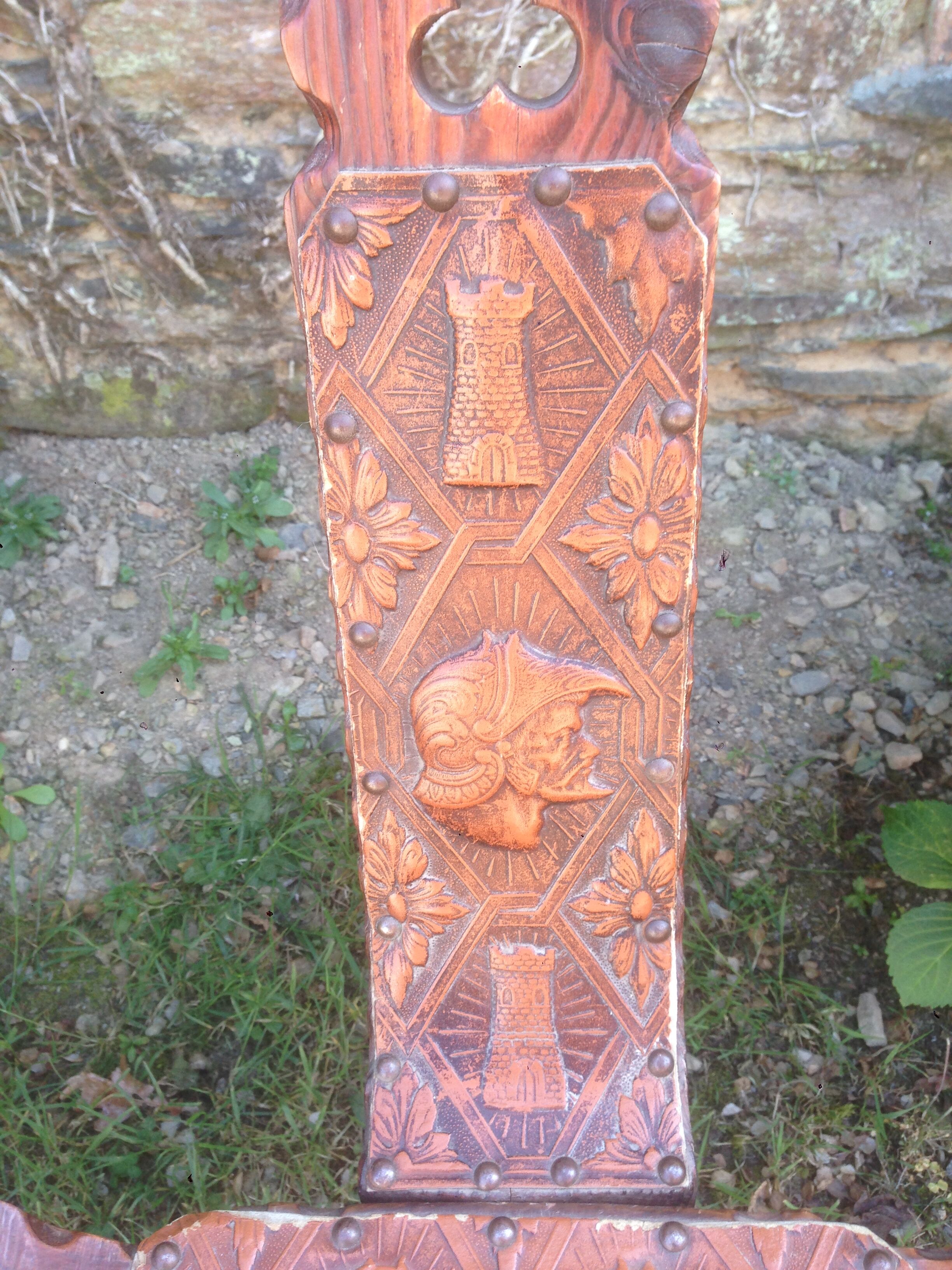 Brutalist tripod chair of conquistadors in fir and leather