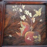 Japanese pedestal table in carved wood and lacquered panels, France, circa 1880