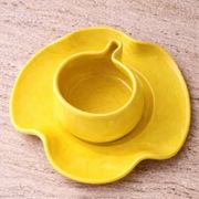 Set tasse & soucoupe ondulée céramique - jaune citron