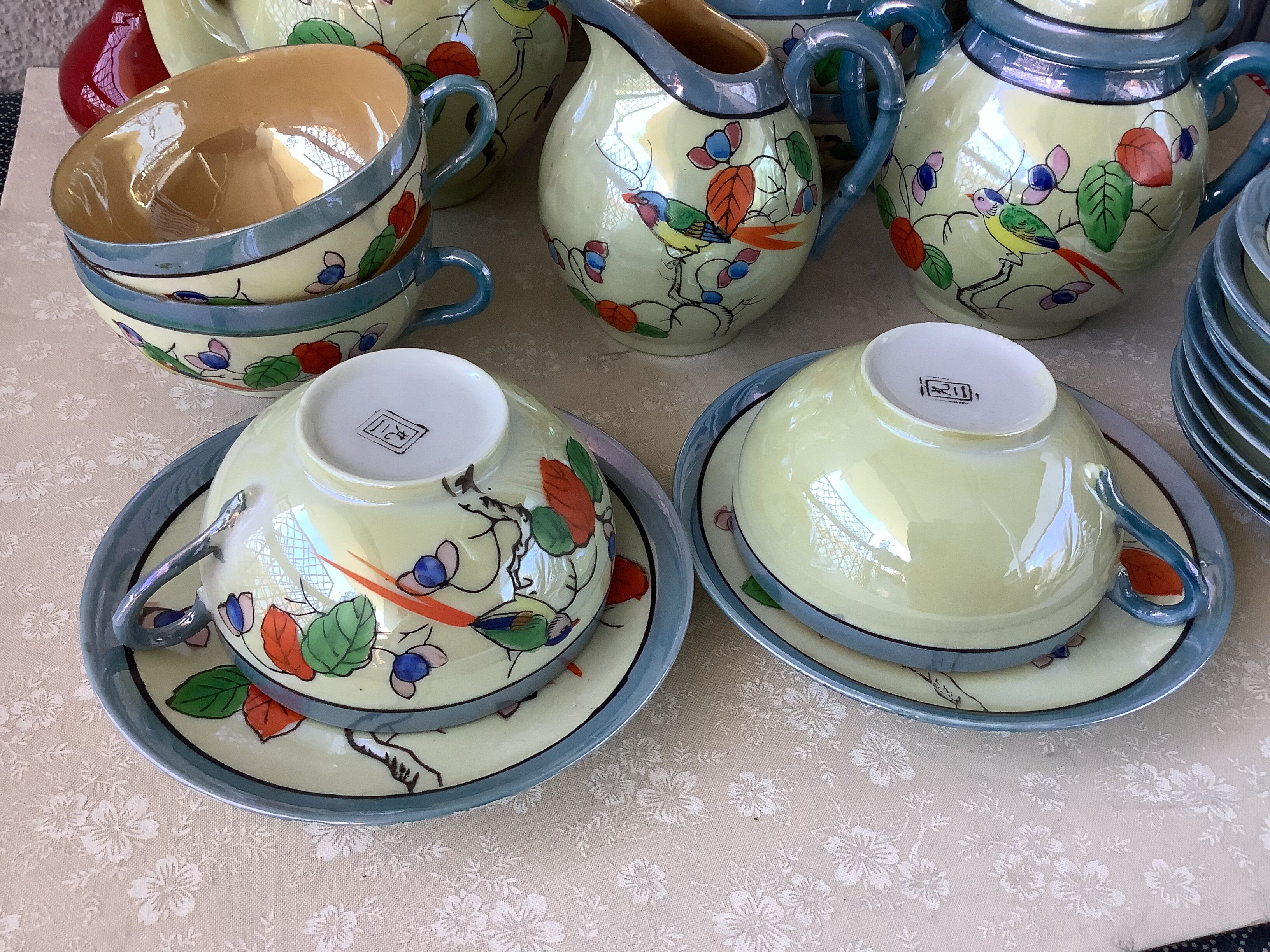 Japanese Iridescent Eggshell Porcelain Cups - Hand Painted