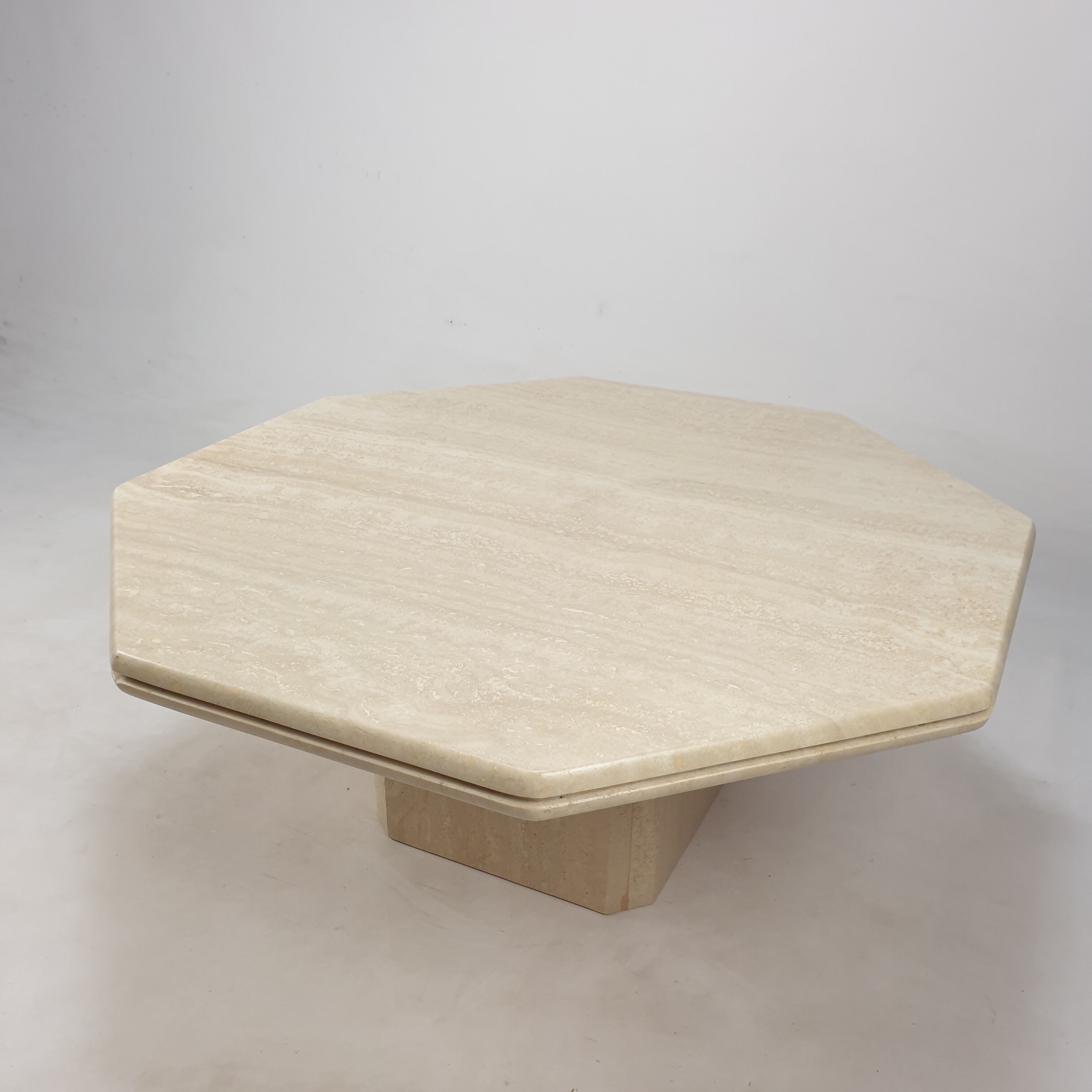 Italian travertine octagon coffee table, 1980