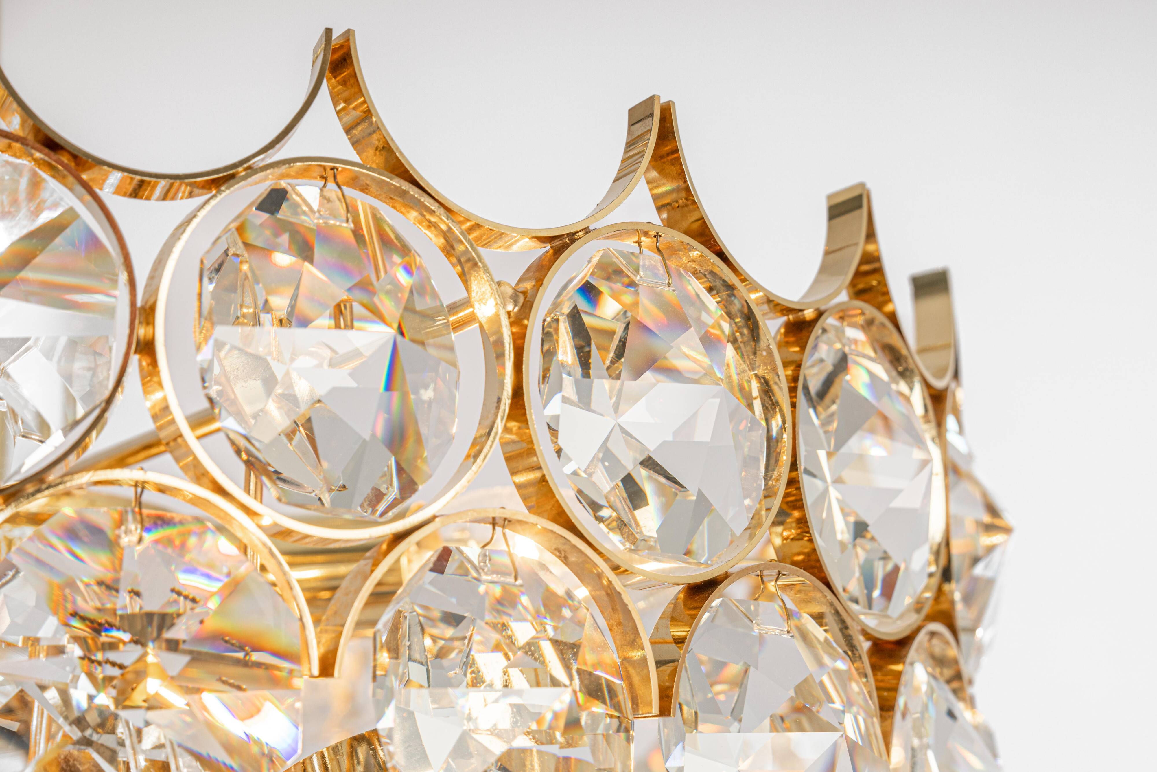 Golden brass chandelier, Sciolari design by Palwa, Germany, 1970s