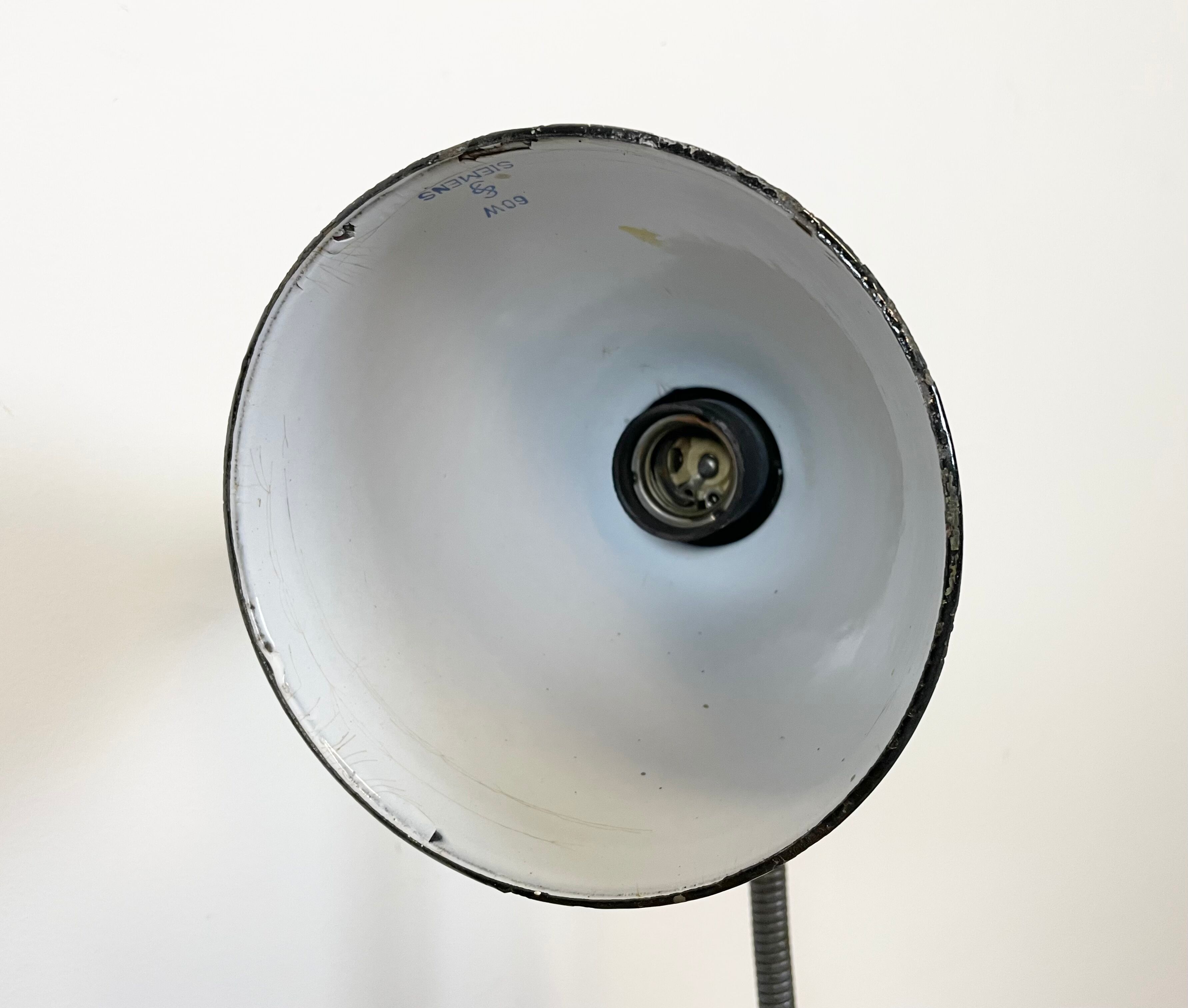 Industrial Grey Enamel Gooseneck Desk Lamp from Siemens, 1950s