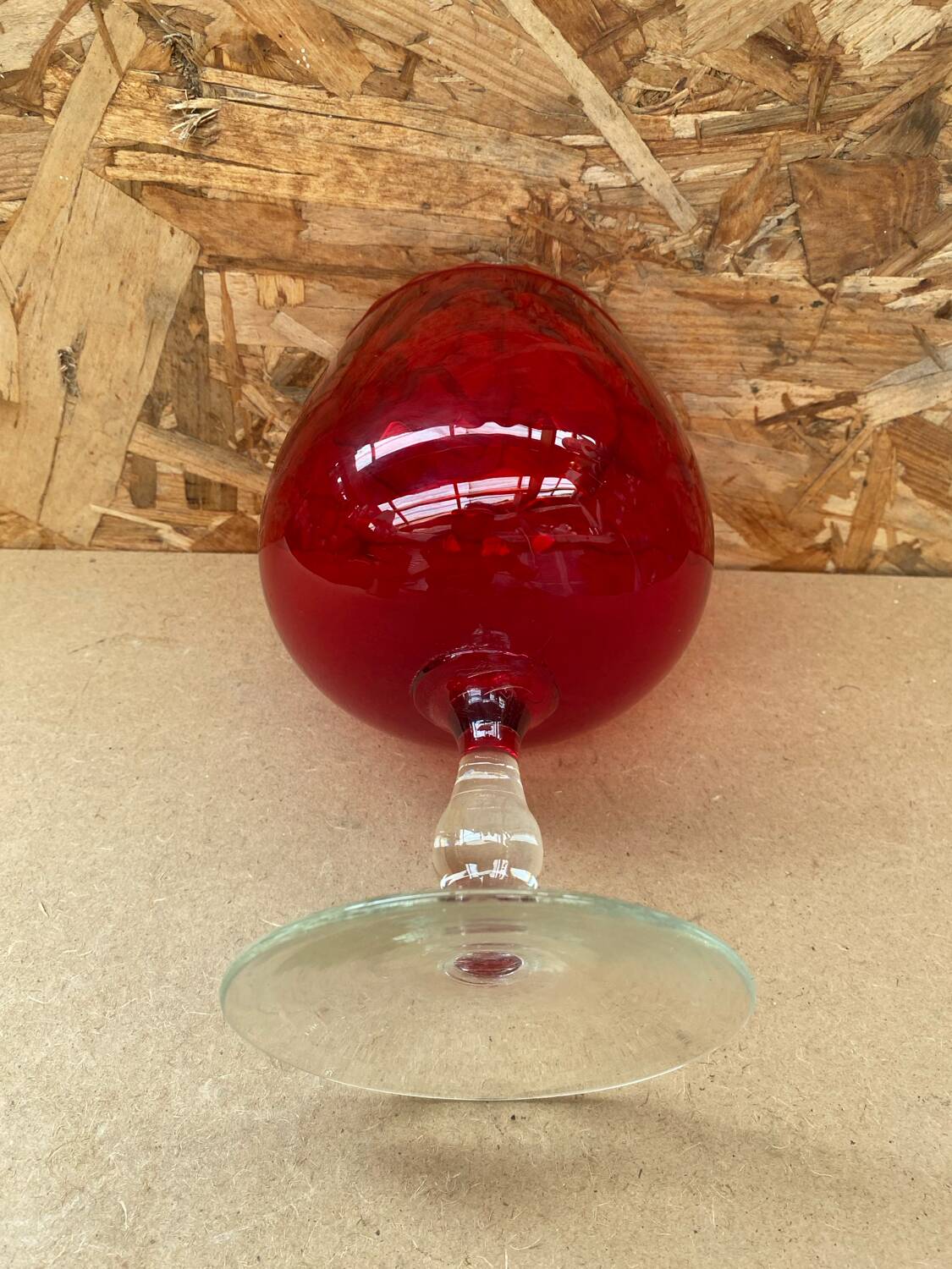 Antique empoli red & clear glass footed vase vintage