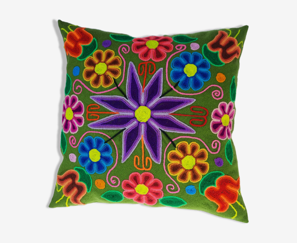 Housse de coussin péruvien verte