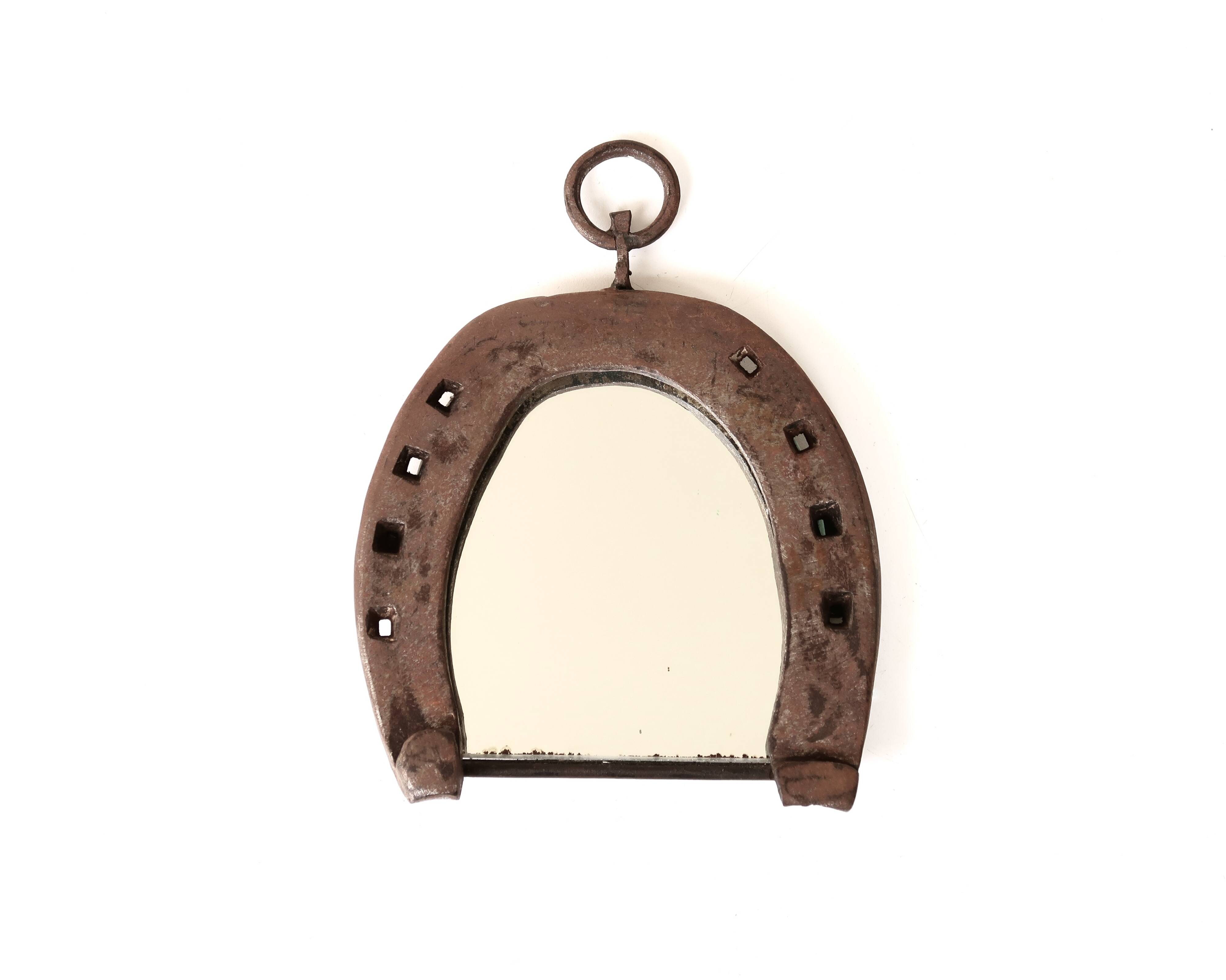 Folk art mirror, horseshoe frame, 1950s