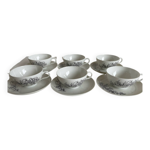 Service de 6 tasses + sous-tasses Françoise Adnet “Corail Noir” – Porc