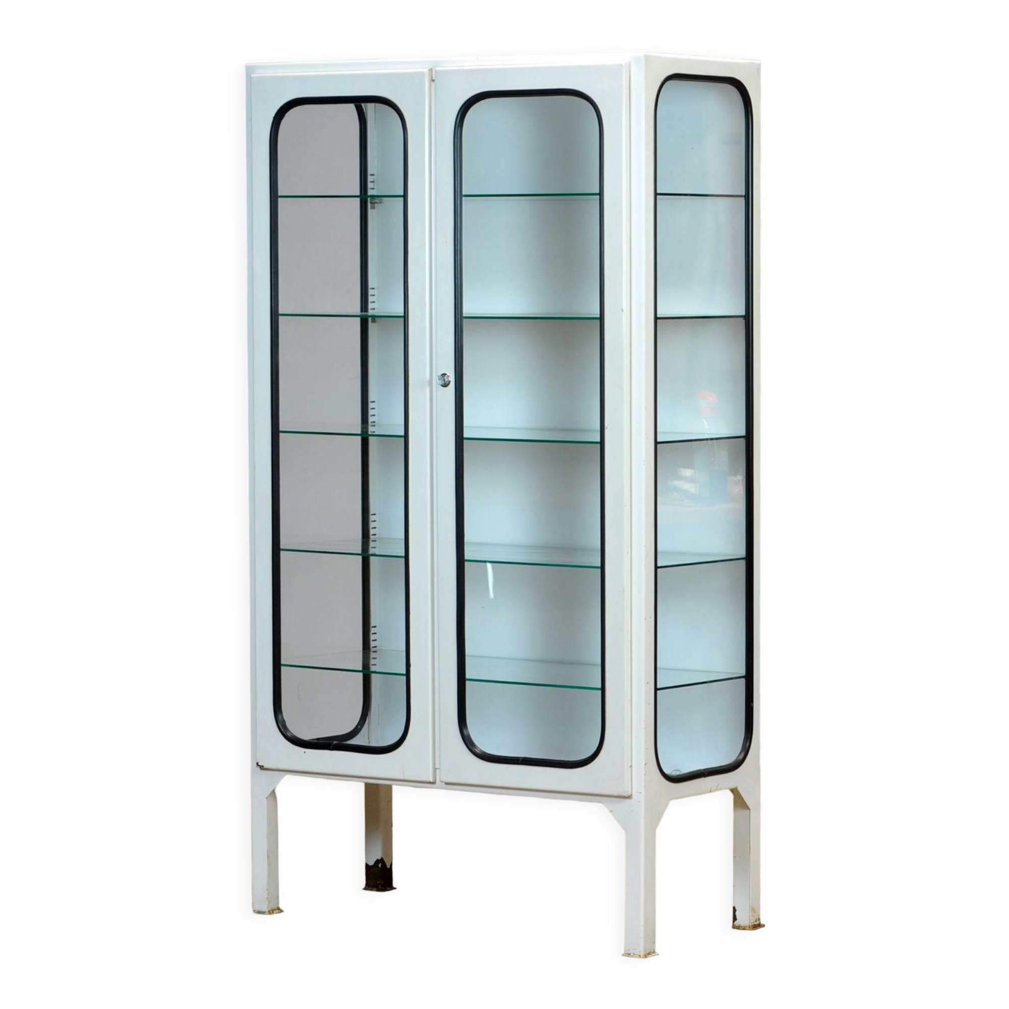 Glass & iron medical cabinet, 1970s