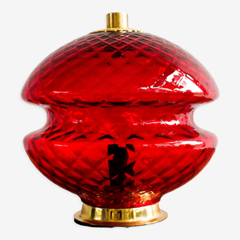 Vintage Czechoslovak Red Glass Table Lamp by Jablonecké Sklárny, 1970s