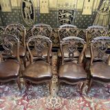 Set of 8 Italian Louis Philippe chairs from the Napoleon III period in leather