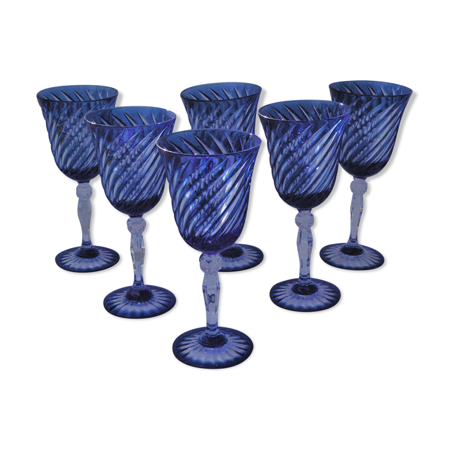 Cristal d'Arques - 6 Wine glasses model Blue Waltz - Double layer crystal