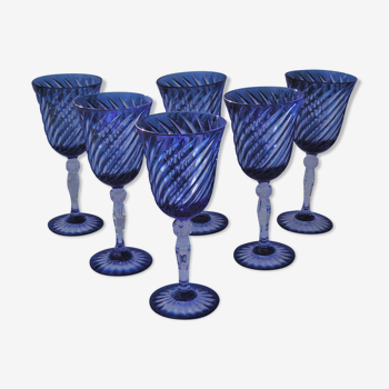 Cristal d'Arques - 6 Verres à vin modèle Valse bleue - Cristal double couche