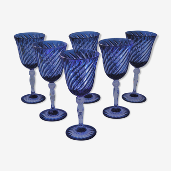 Cristal d'Arques - 6 Wine glasses model Blue Waltz - Double layer crystal