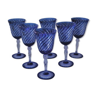 Cristal d'Arques - 6 Wine glasses model Blue Waltz - Double layer crystal